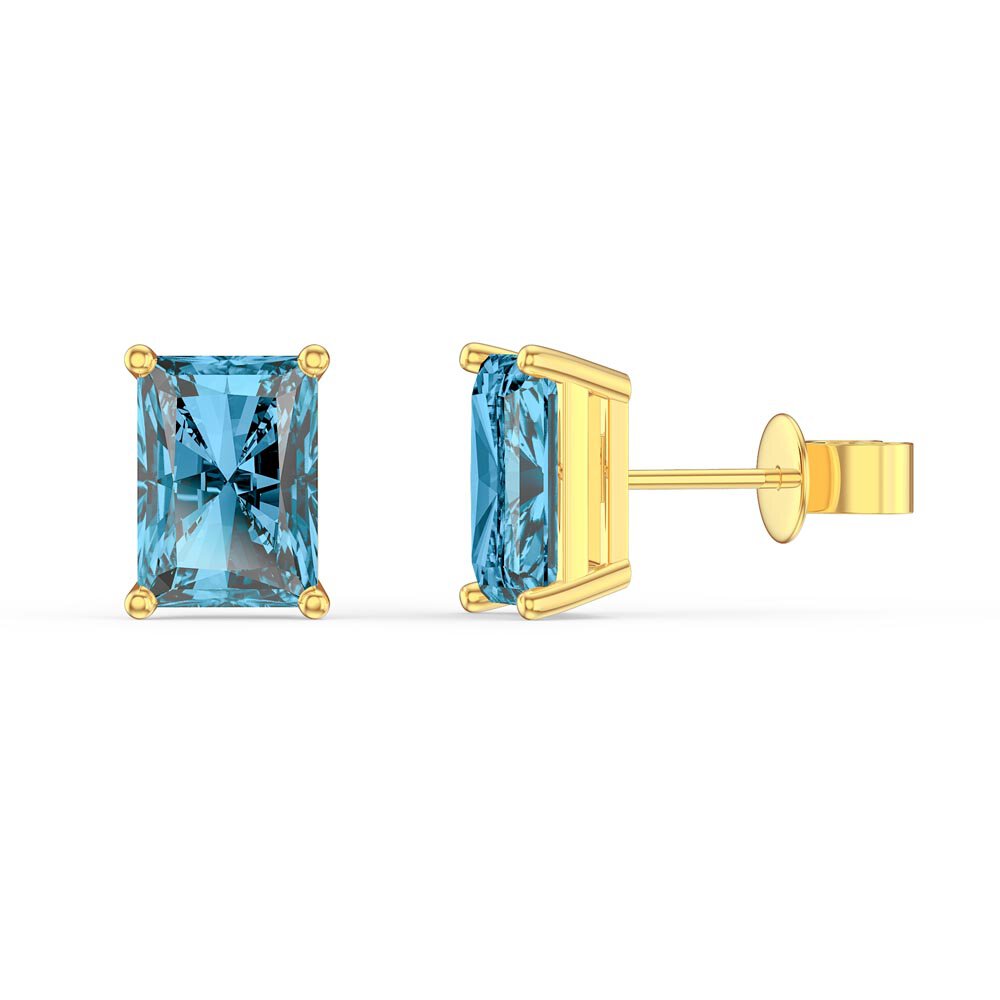 Princess 2ct Emerald Cut Swiss Blue Topaz 18K Gold Vermeil Stud Earrings