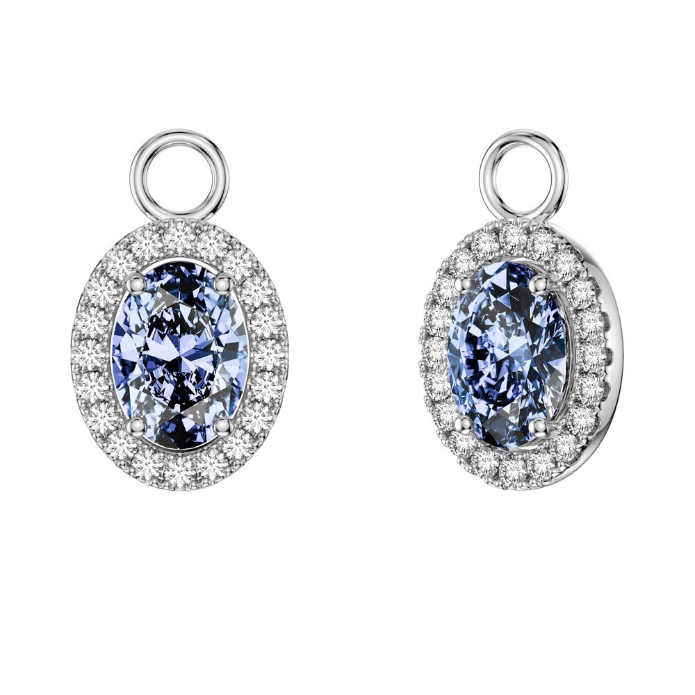 Eternity 1.5ct Aquamarine Oval Halo Platinum plated Silver Interchangeable Earring Drops