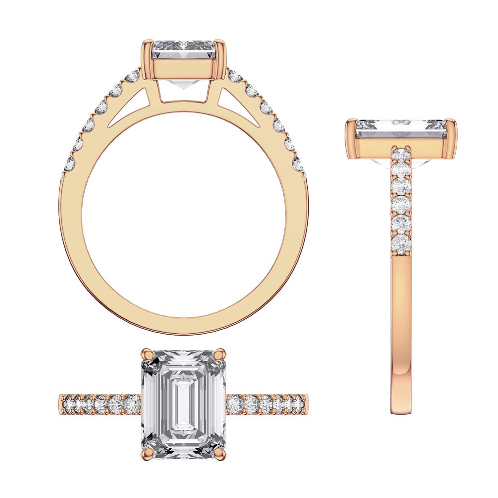 Princess 2ct Moissanite Emerald Cut Diamond Pave 18K Rose Gold Engagement ring #3