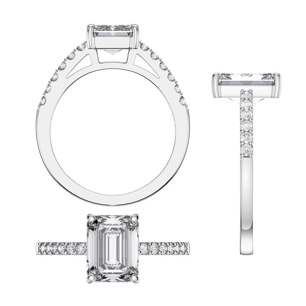 Princess 2ct Moissanite Emerald Cut Diamond Pave Platinum Engagement ring #3