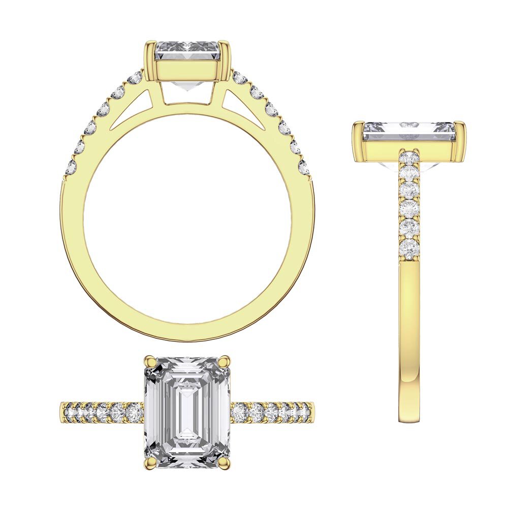 Princess 2ct Moissanite Emerald Cut Diamond Pave 18K Yellow Gold Engagement ring #3