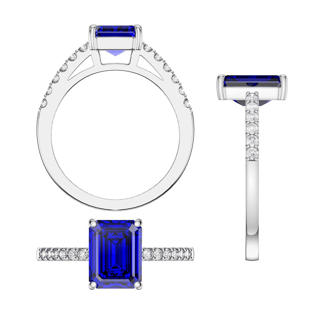 Princess 2ct Sapphire Emerald Cut Diamond Pave 18K White Gold Proposal ring #3