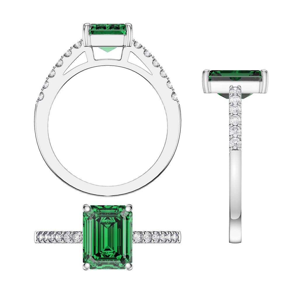 Princess 2ct Emerald Emerald Cut Diamond Pave 18K White Gold Proposal ring #3