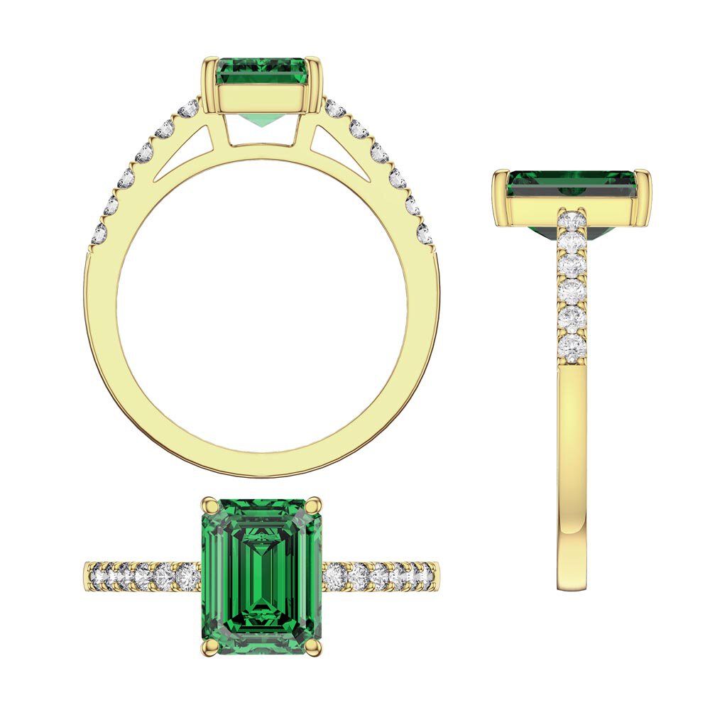 Princess 2ct Emerald Emerald Cut Moissanite Pave 18K Yellow Gold Proposal ring #3