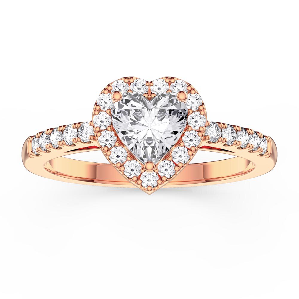 Eternity 1ct Moissanite Heart Diamond Halo 18K Rose Gold Engagement Ring