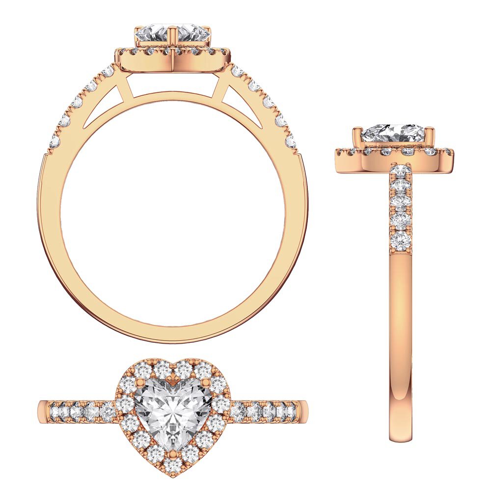 Eternity 1ct Moissanite Heart Diamond Halo 18K Rose Gold Engagement Ring #5