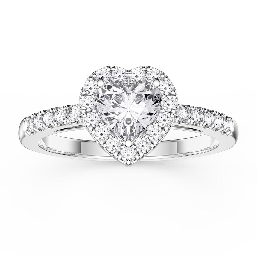 Eternity 1ct Moissanite Heart Halo Platinum plated Silver Promise Ring