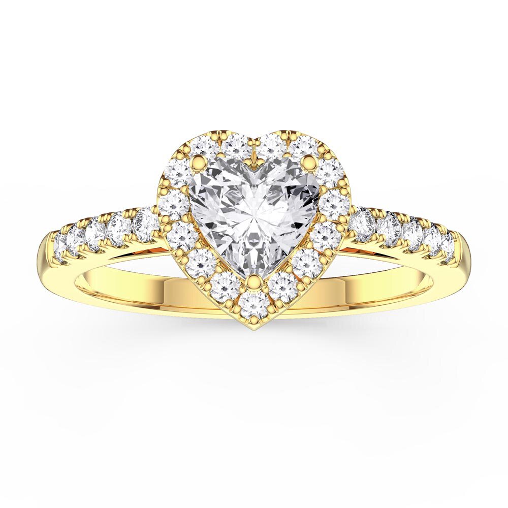 Eternity 1ct Moissanite Heart Diamond Halo 18K Yellow Gold Engagement Ring