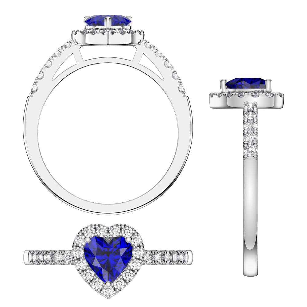 Eternity 1ct Sapphire Heart Diamond Halo Platinum Engagement Ring #5