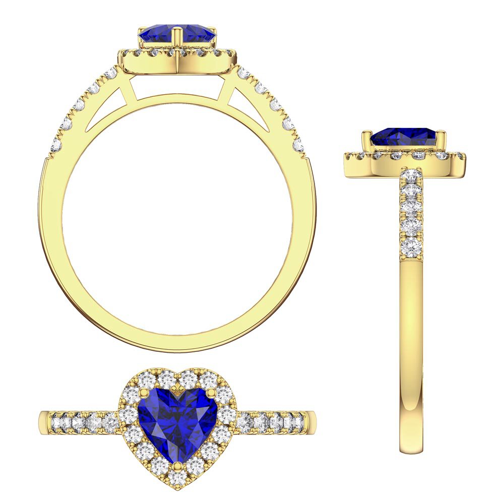Eternity 1ct Sapphire Heart Moissanite Halo 18K Yellow Gold Engagement Ring #5