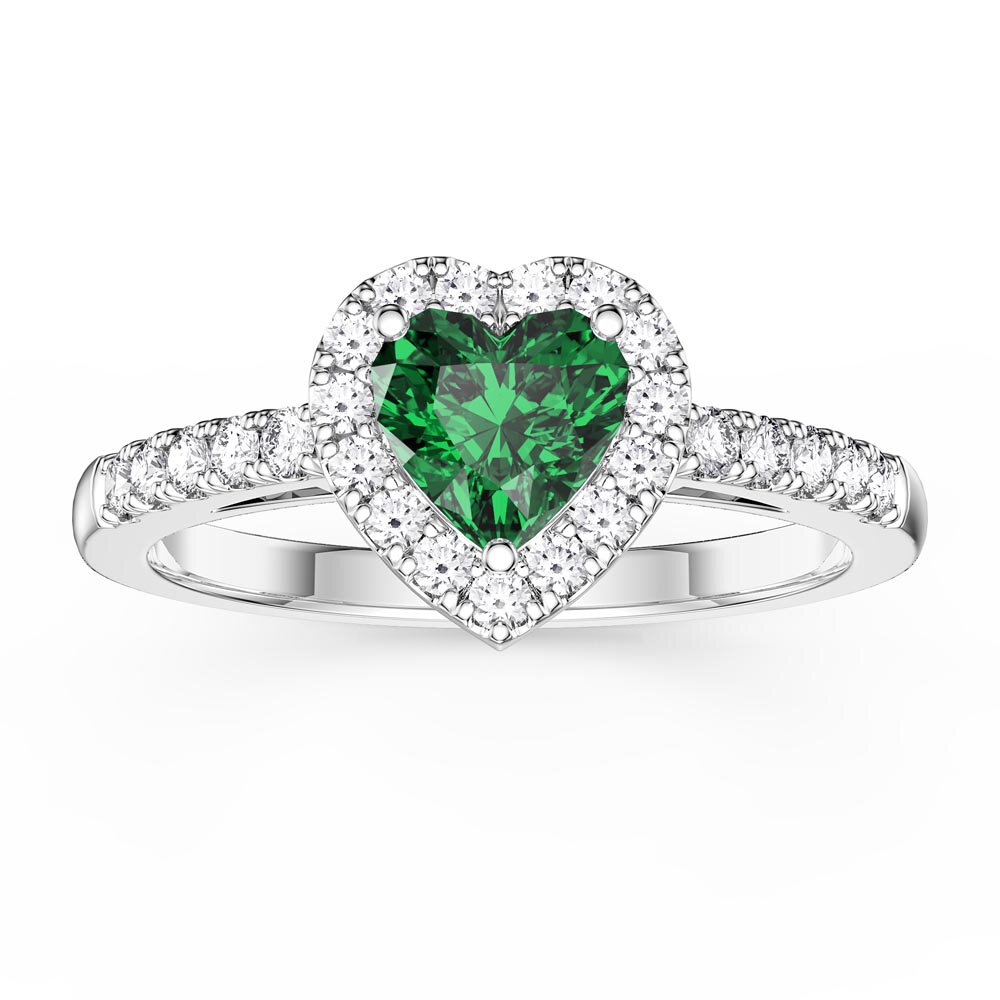 Eternity 1ct Emerald Heart Diamond Halo 18K White Gold Engagement Ring