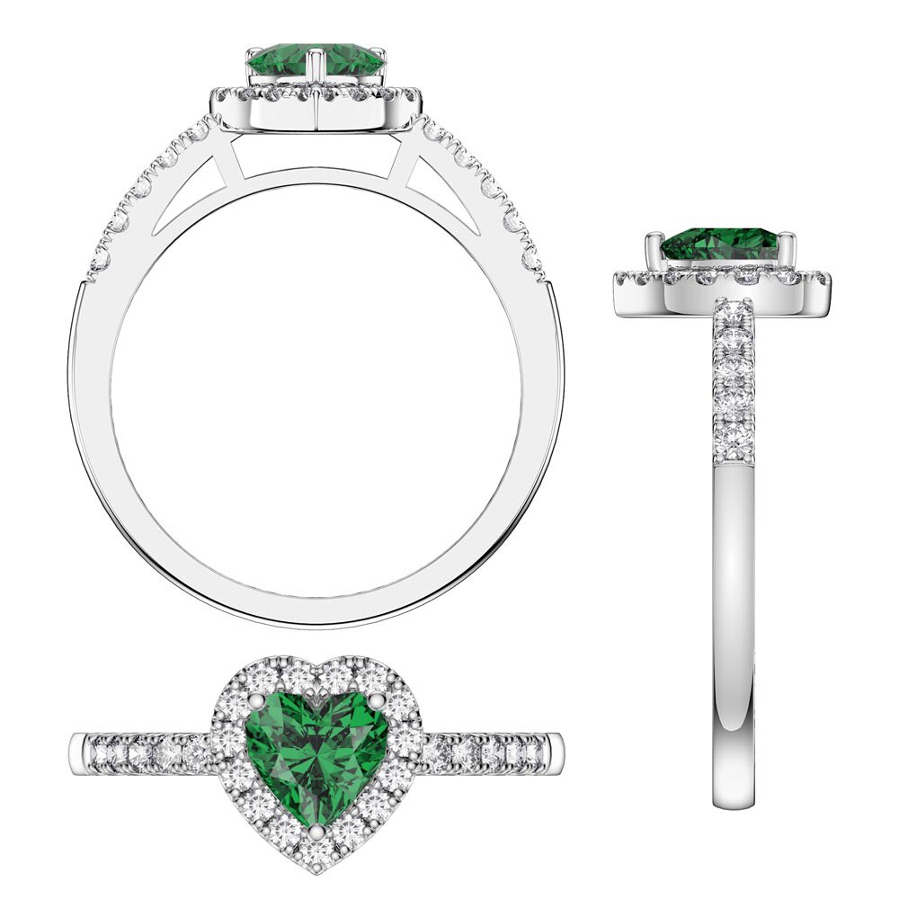 Eternity 1ct Emerald Heart Moissanite Halo 18K White Gold Engagement Ring #5