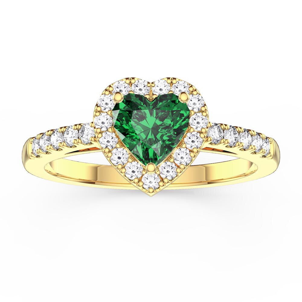 Eternity 1ct Emerald Heart Moissanite Halo 18K Yellow Gold Engagement Ring