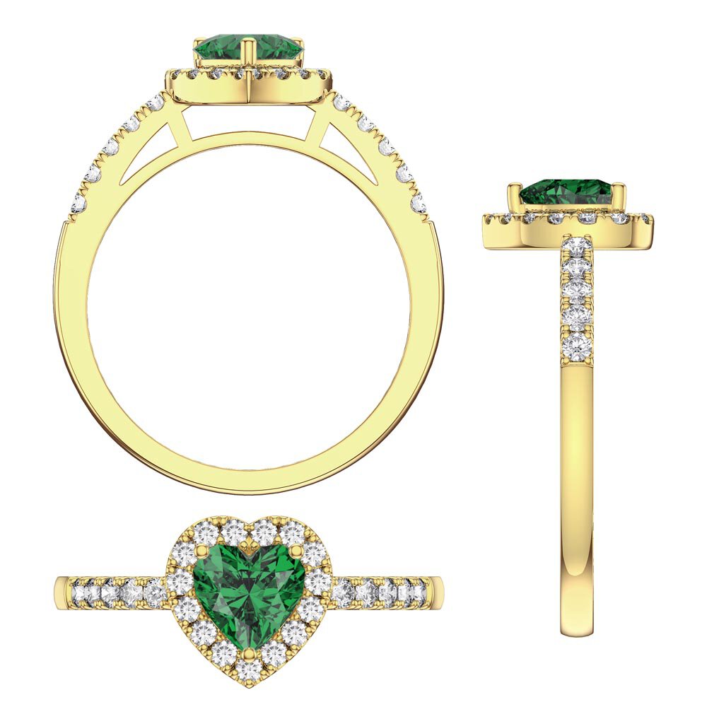 Eternity 1ct Emerald Heart Moissanite Halo 18K Yellow Gold Engagement Ring #5