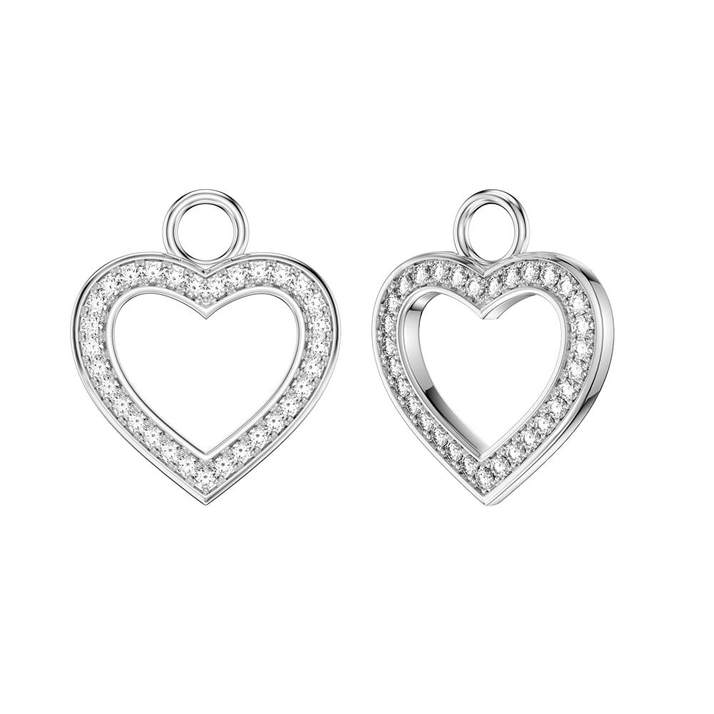 Moissanite Heart Platinum plated Silver Interchangeable Earring Hoop Drop Set #3