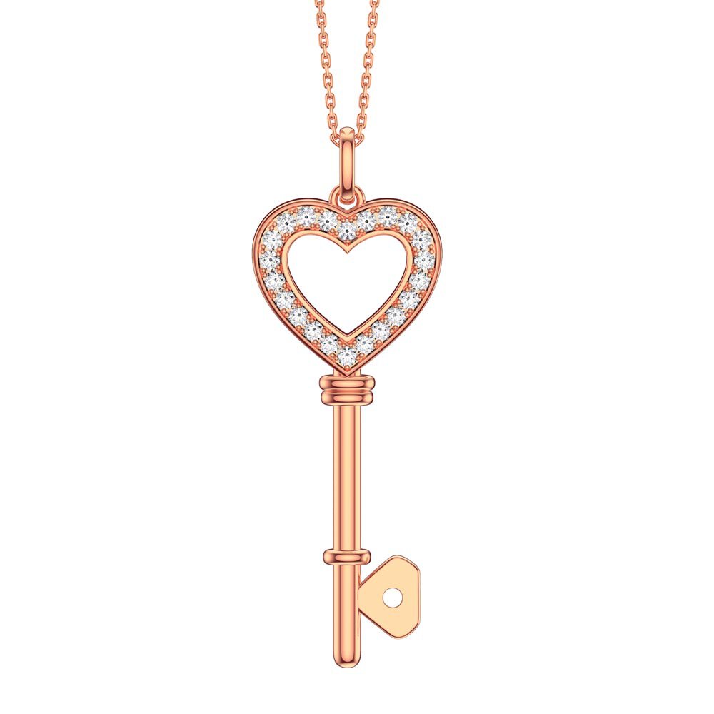 Moissanite Heart 18K Rose Gold Vermeil Key Pendant