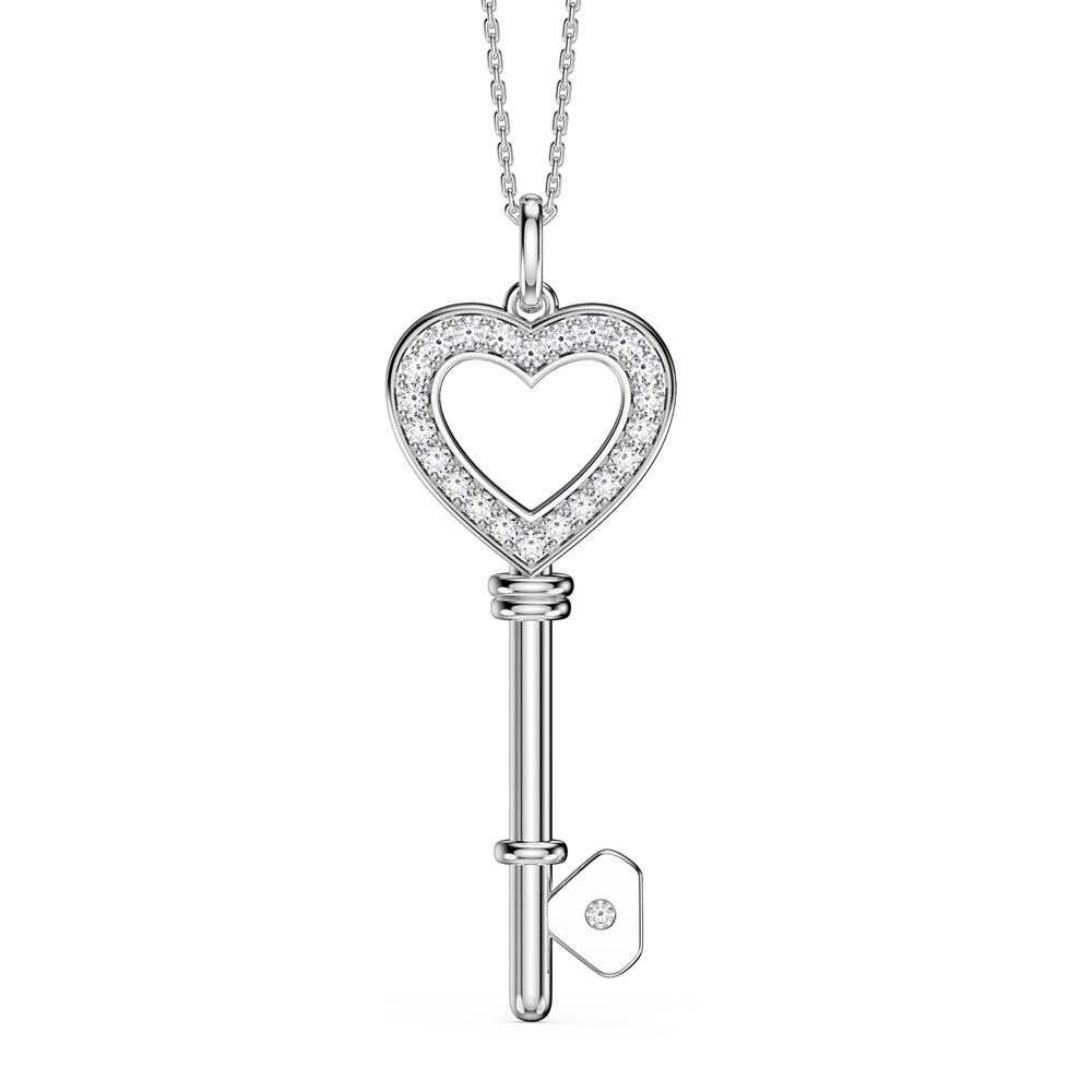 Moissanite Heart Platinum plated Silver Key Pendant