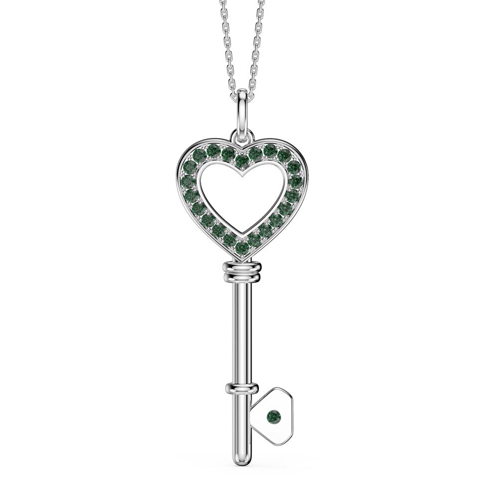 Emerald Heart Platinum plated Silver Key Pendant