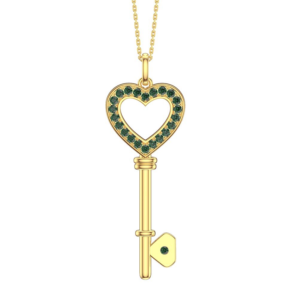 Emerald Heart 18K Gold Vermeil Key Pendant