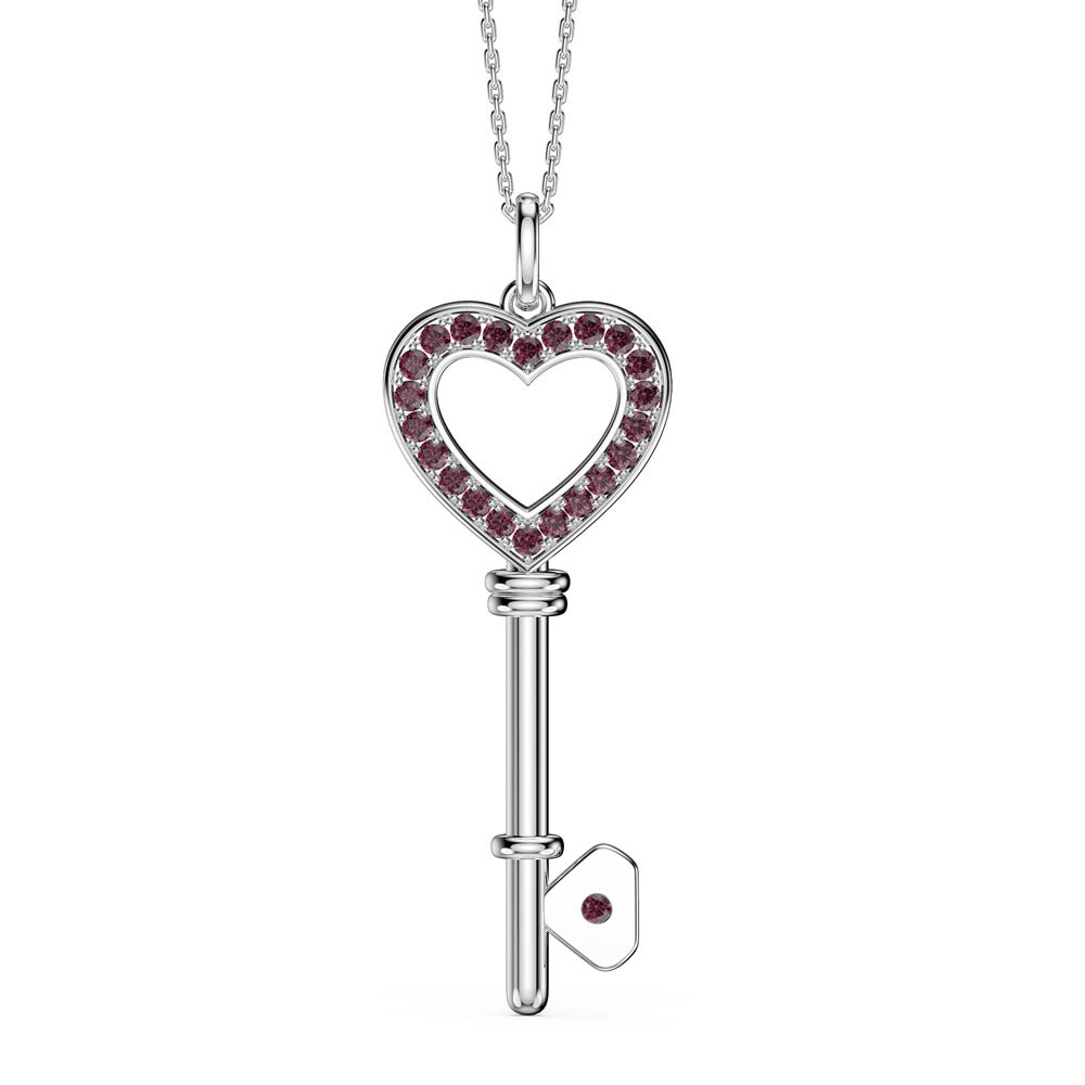 Ruby Heart Platinum plated Silver Key Pendant