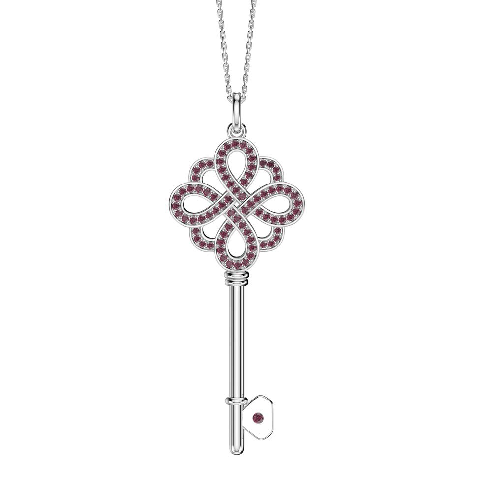 Ruby Infinity Platinum plated Silver Key Pendant