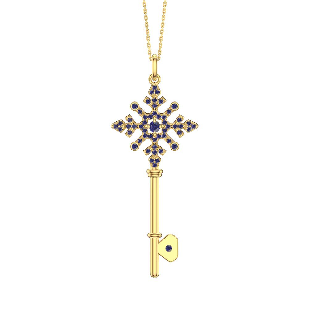 Sapphire Snowflake 18K Gold Vermeil Key Pendant