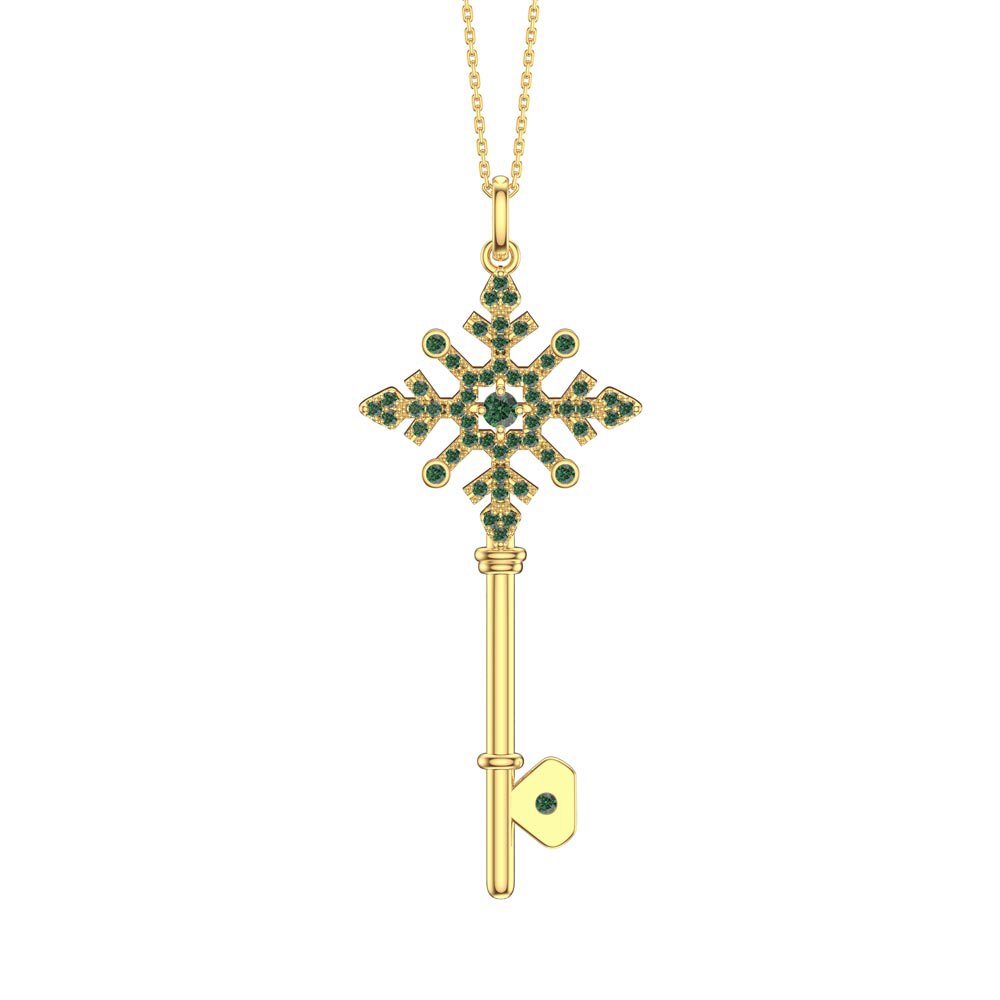 Emerald Snowflake 18K Gold Vermeil Key Pendant