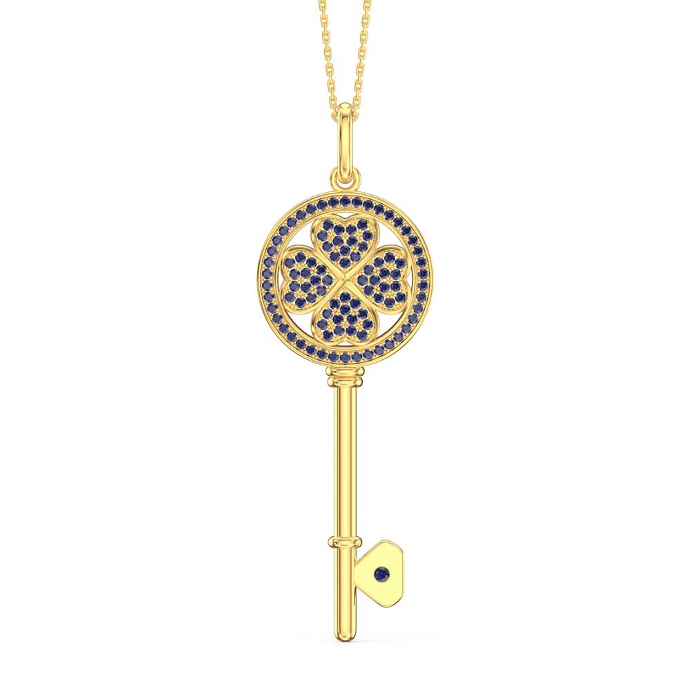 Sapphire Clover 18K Gold Vermeil Key Pendant