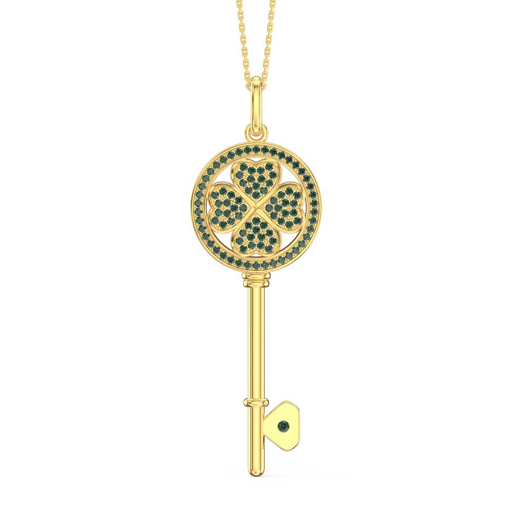 Emerald Clover 18K Gold Vermeil Key Pendant
