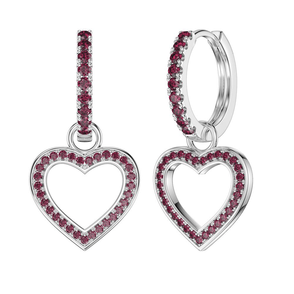 Ruby Heart Platinum plated Silver Interchangeable Hoop Drop Set #5