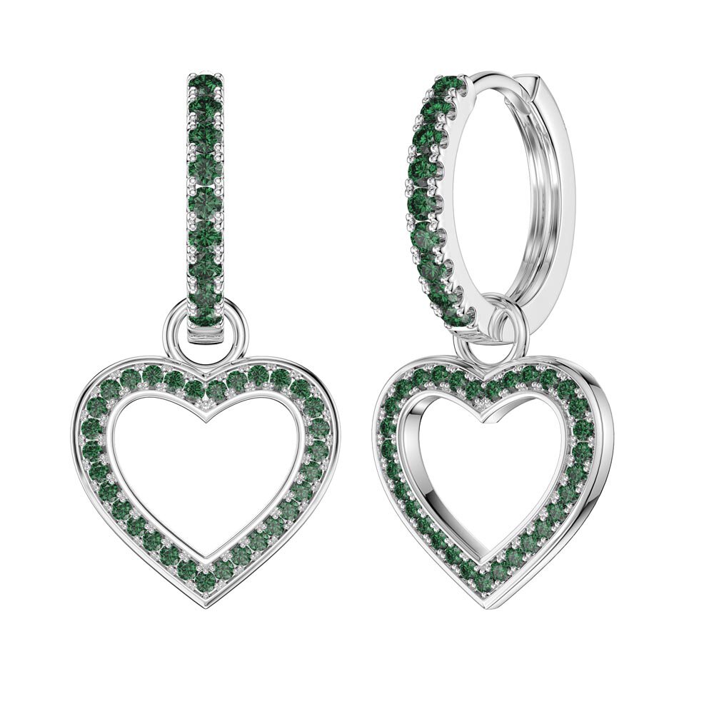 Emerald Heart Platinum plated Silver Interchangeable Earring Hoop Drop Set #5