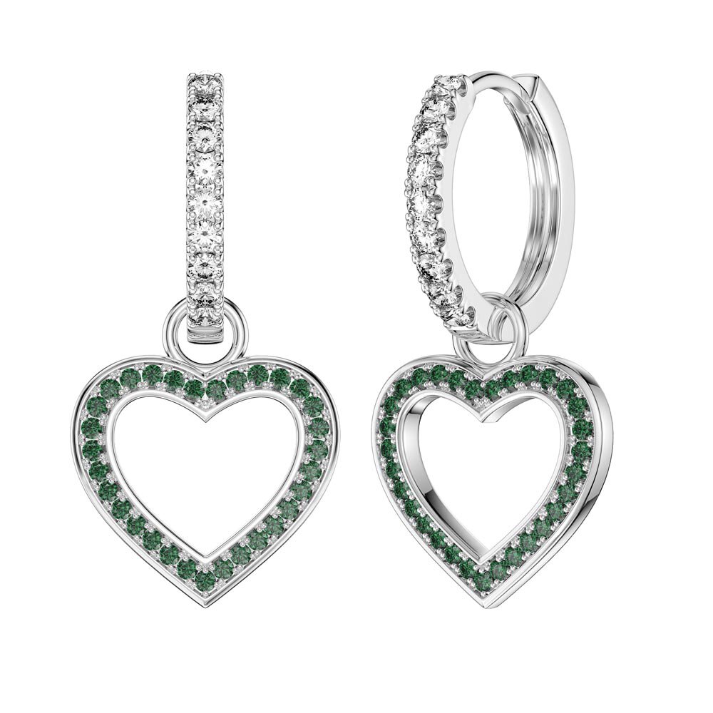 Emerald Heart Platinum Plated Interchangeable Emerald Hoop Drop Set #5