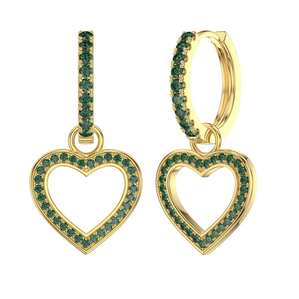 Emerald Heart 18K Gold Vermeil Interchangeable Earring Hoop Drop Set #5