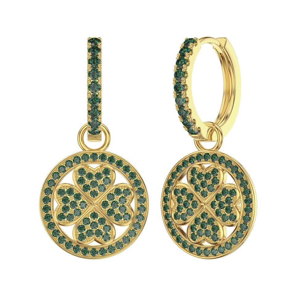 Emerald Clover 18K Gold Vermeil Interchangeable Emerald Hoop Drop Set