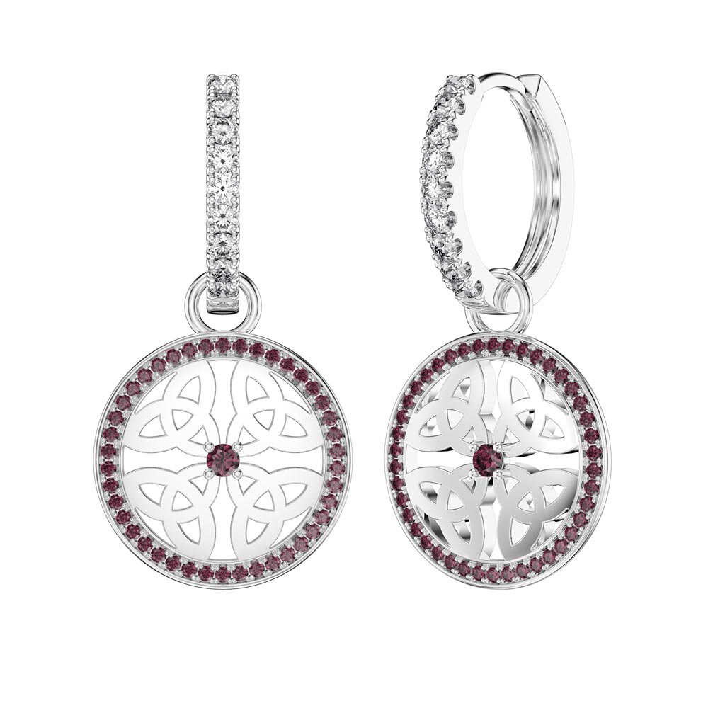 Ruby Trinity Platinum plated Silver Interchangeable Ruby Hoop Drop Set #5