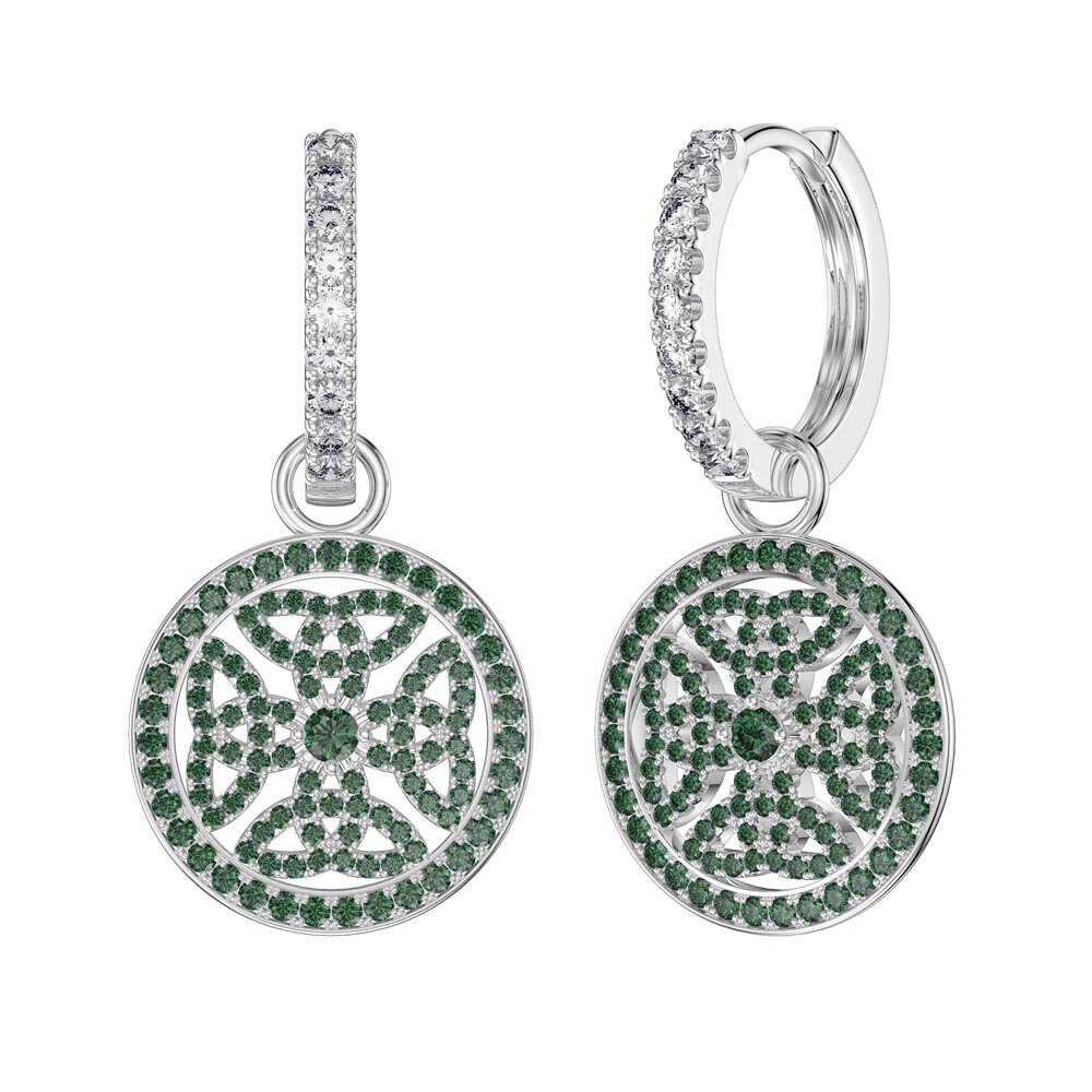 Emerald Celtic Knot Platinum plated Silver Interchangeable Emerald Hoop Drop Set #5