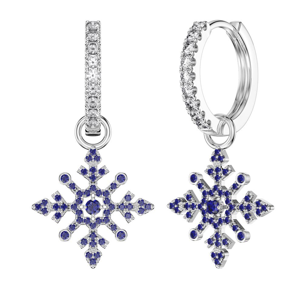 Sapphire Snowflake Platinum plated Silver Interchangeable Sapphire Hoop Drop Set #5