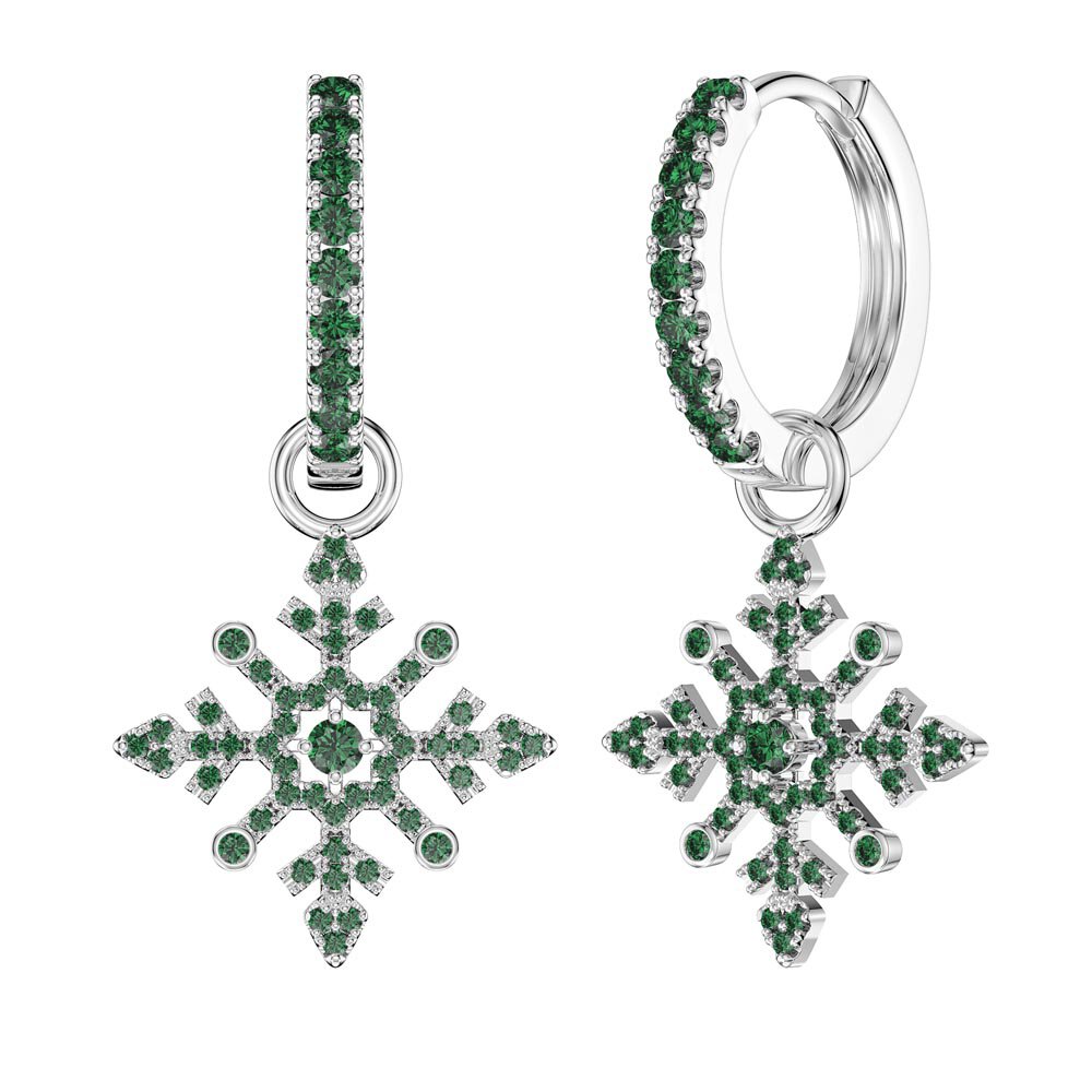 Emerald Snowflake Platinum plated Silver Interchangeable Hoop Drop Set #5
