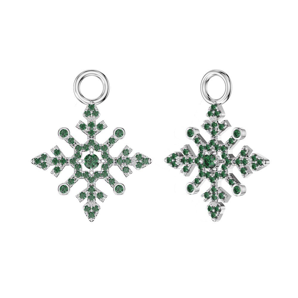 Emerald Snowflake Platinum plated Silver Interchangeable Emerald Hoop Drop Set #4