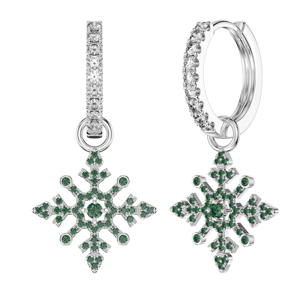 Emerald Snowflake Platinum plated Silver Interchangeable Emerald Hoop Drop Set #5
