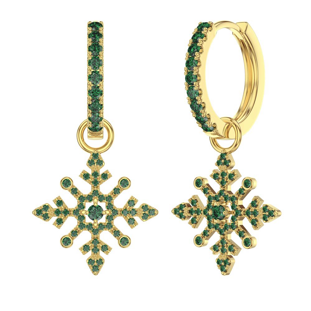 Emerald Snowflake 18K Gold Vermeil Interchangeable Emerald Hoop Drop Set