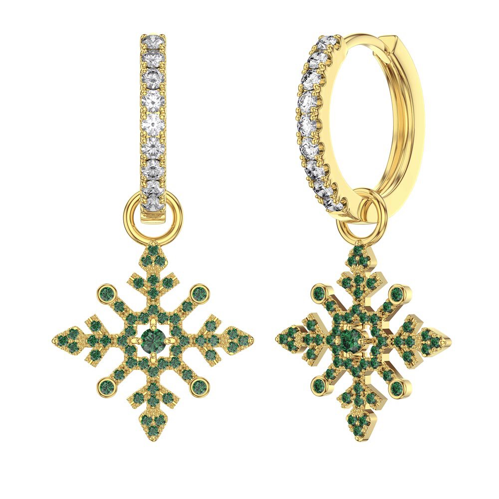 Emerald Snowflake 18K Gold Vermeil Interchangeable Emerald Hoop Drop Set #5