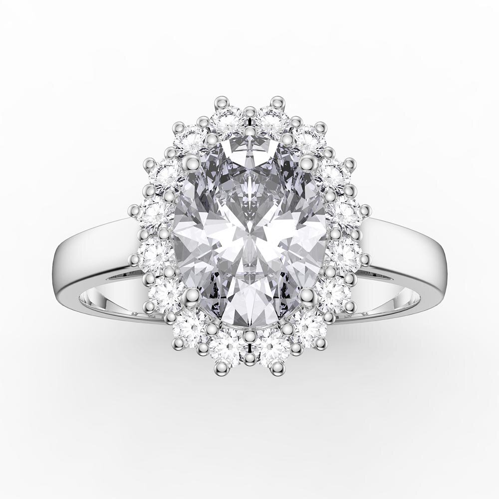 3ct Oval Moissanite Lab Grown Diamond Halo 10K White Gold Proposal Diana Ring