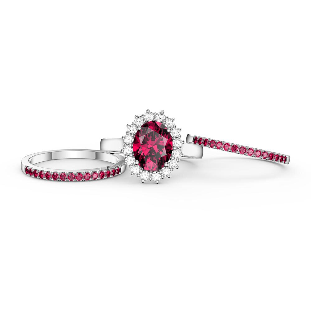 3ct Ruby Oval Moissanite Halo 18K White Gold Engagement Diana Ring #4