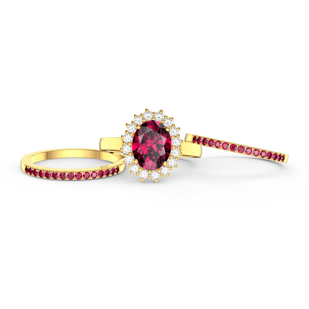 3ct Ruby Oval Moissanite Halo 18K Yellow Gold Engagement Diana Ring #4