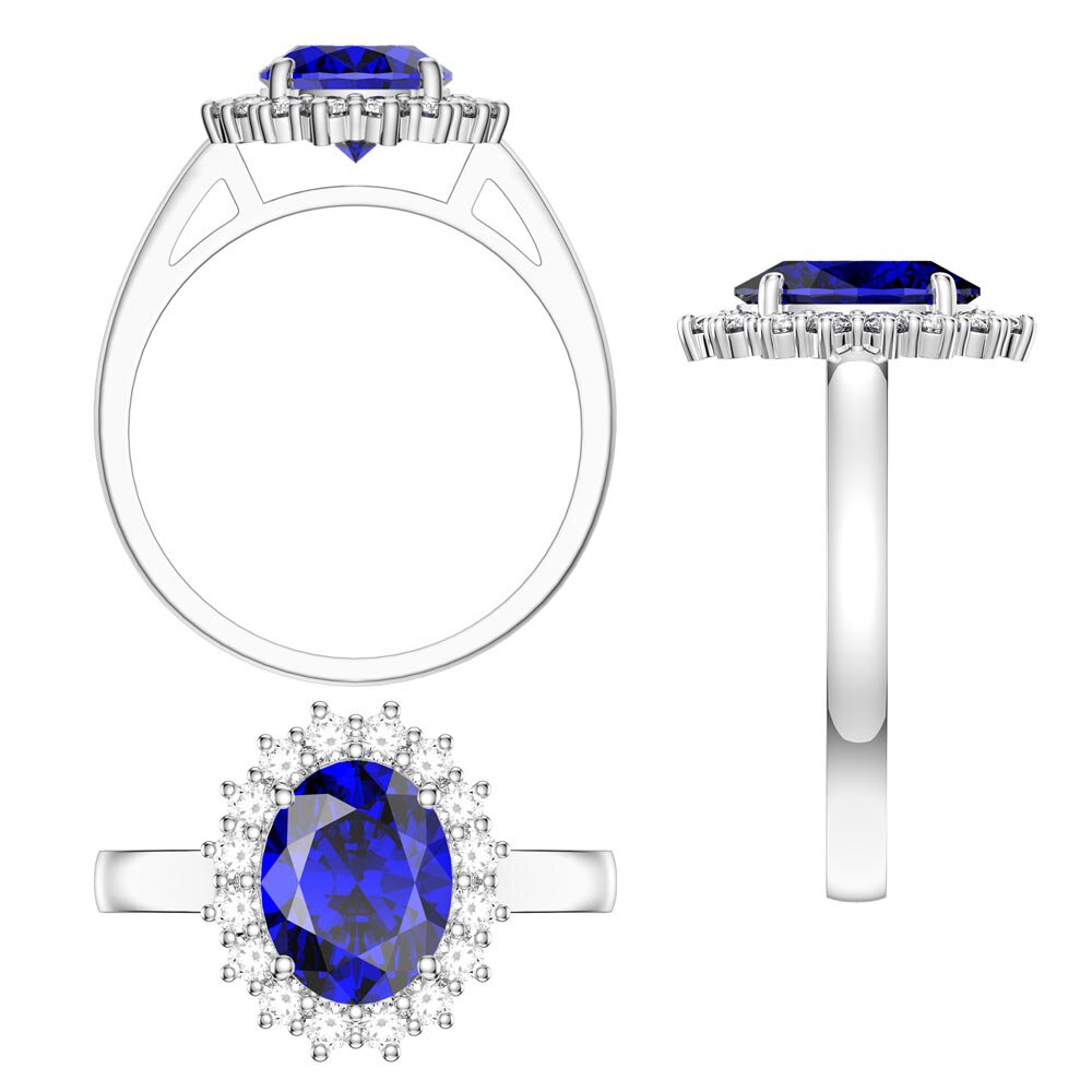 3ct Sapphire Oval Lab Grown Diamond Halo Platinum Engagement Diana Ring #3
