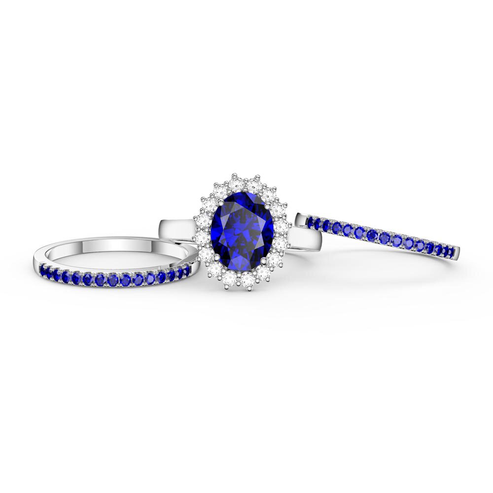 3ct Sapphire Oval Lab Grown Diamond Halo Platinum Engagement Diana Ring #4