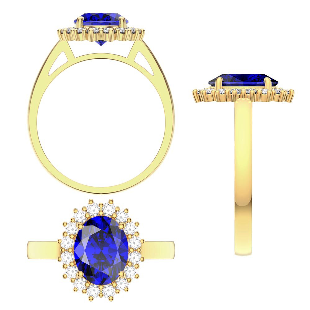 3ct Sapphire Oval Lab Grown Diamond Halo 10K Yellow Gold Proposal Diana Ring #3