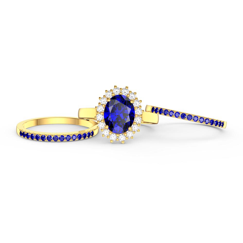 3ct Sapphire Oval Moissanite Halo 18K Yellow Gold Engagement Diana Ring #4