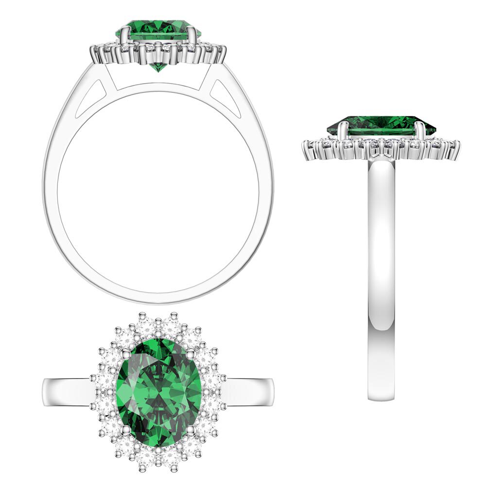 3ct Emerald Oval Lab Grown Diamond Halo Platinum Engagement Diana Ring #3